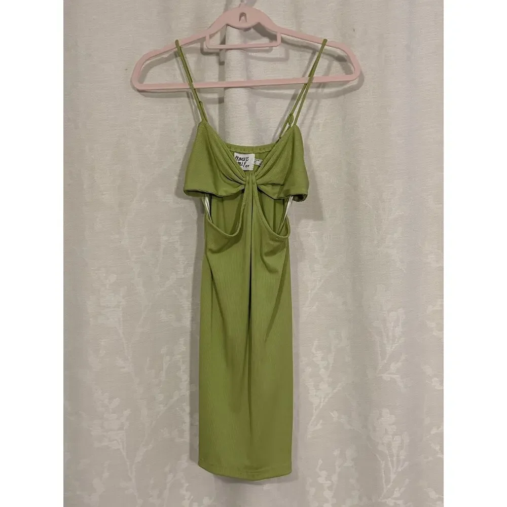 Princess Polly Marissa Cut Out Ribbed Bodycon Mini Dress Sage Green Size US 6